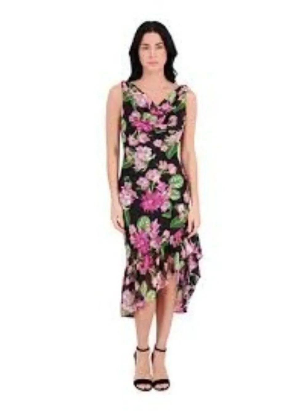 Kensie Women’s Cowl Neck Textured Floral Flounce Dress Size 6